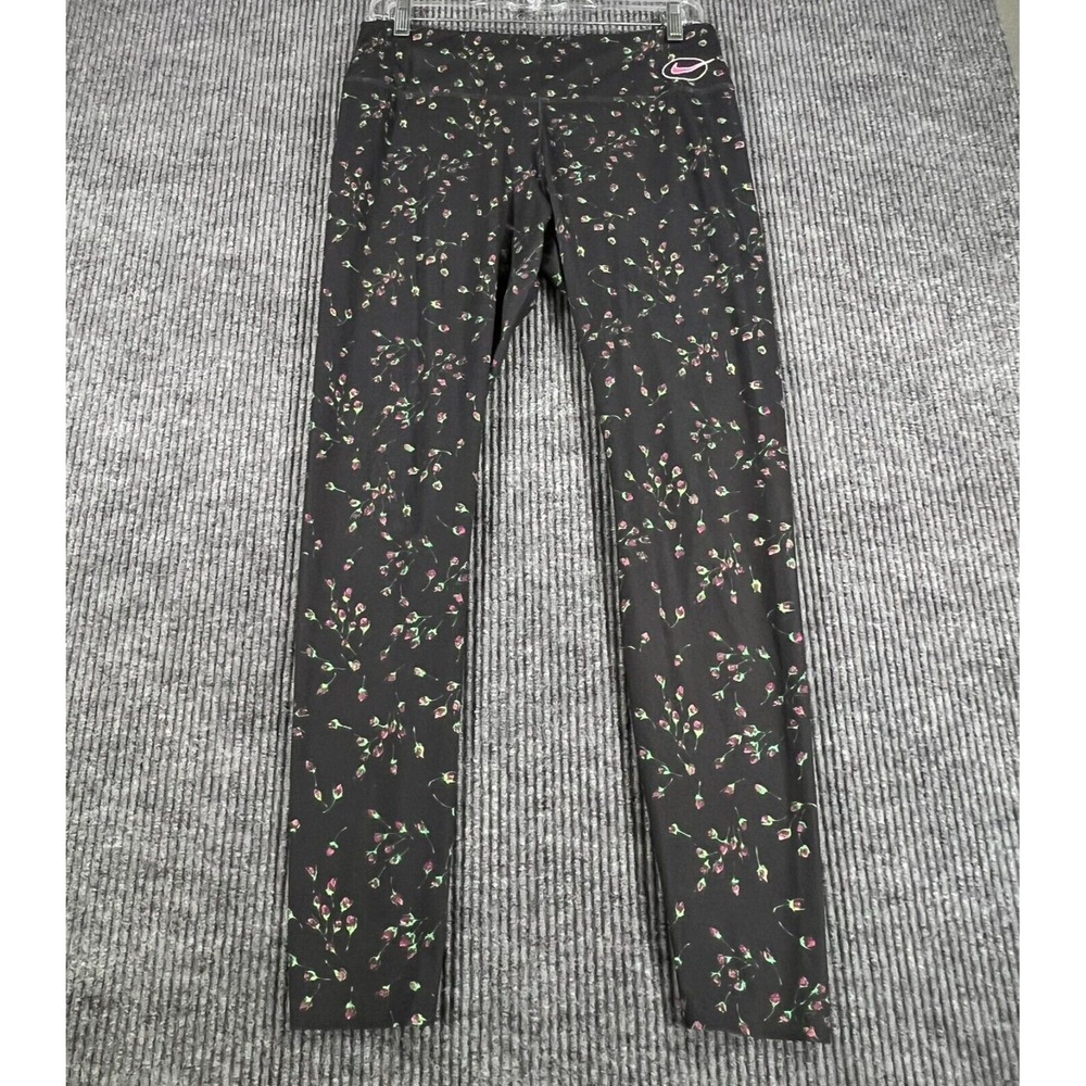 Nike Leggings Womens Large Black Floral Roses Geometric Dri Fit Active Workout